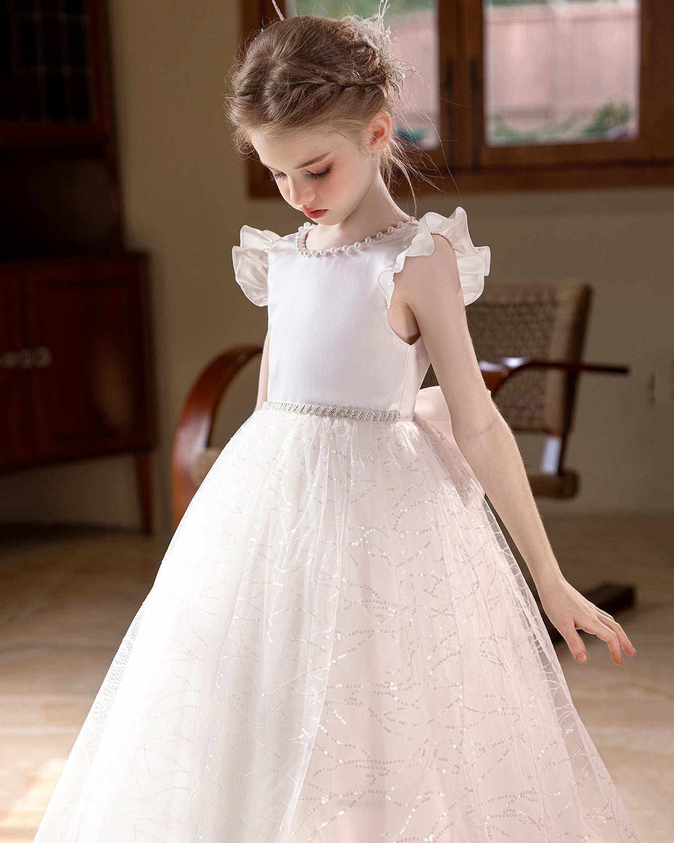 5139 Elegant Girl Fluffy Kids Dress for Girls Wedding Ceremony Costume Birthday Outfits White Princess Party Flower Girl Dresses