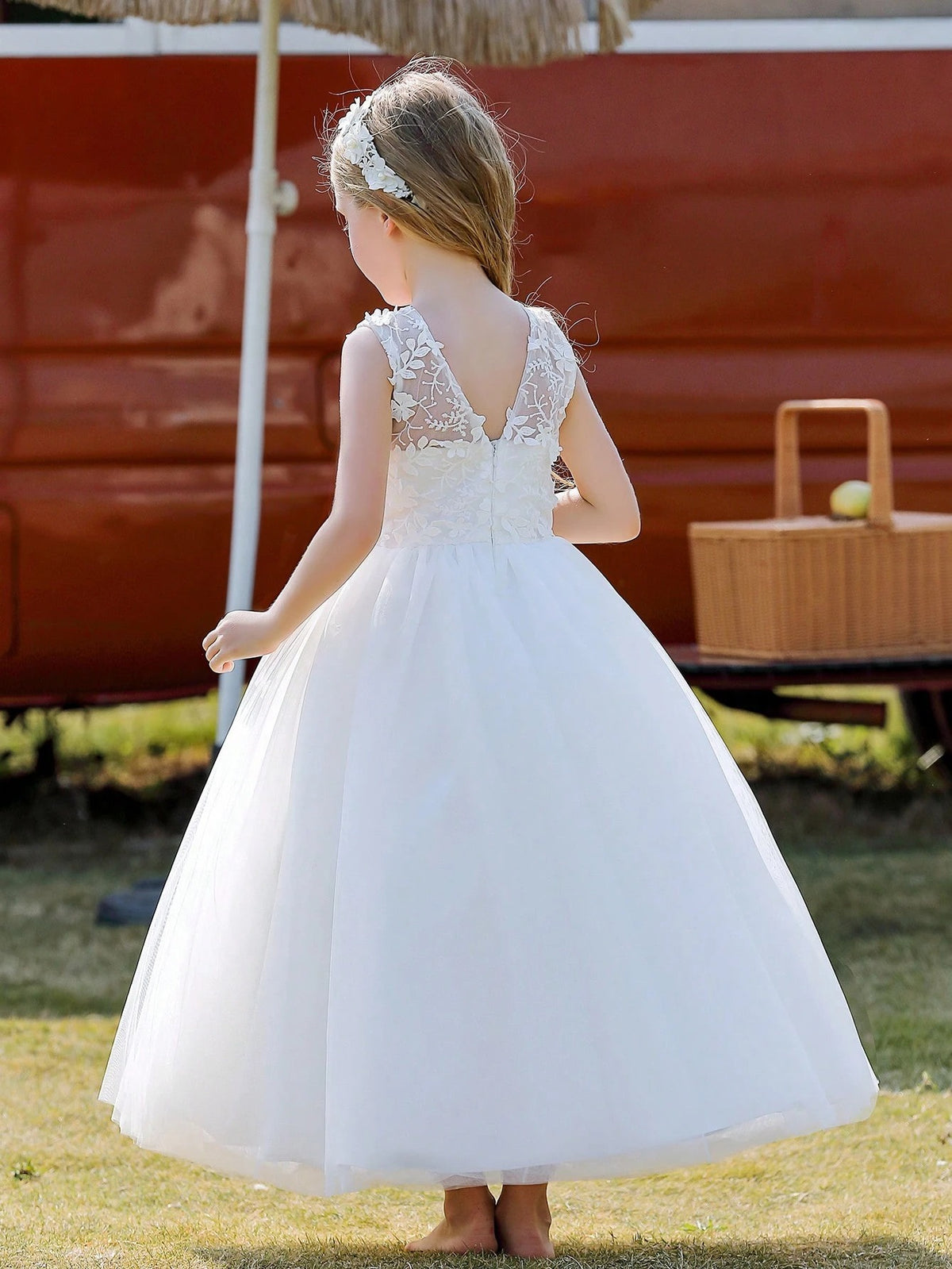 7789 Wholesale White First Holy Communion Dress Lace Custom Tutu Muslim Flower Girl Dress 8-9Y With Real Pictures Cheap Dresses