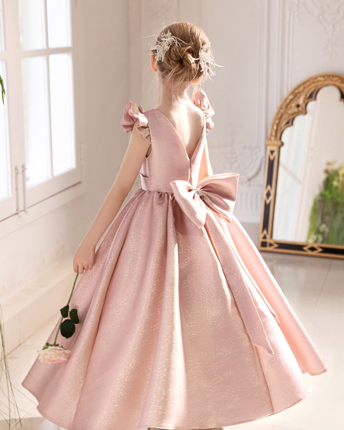 5156 High Quality Party Kids Dresses for Girls Formal Style Princess Fashion Backless Dress  Teenage Girls Clothing