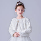 903 Girls Long Sleeve Jacket Autumn Winter Children White Bow Fur Elegant Fashion Baby Girls Formal Soft Party Coat Kids Cape