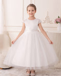 5089 White Lace Flower Girl Dress Tulle Gown for Summer Wedding