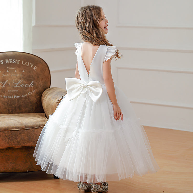 5053 White Princess Dress for Girls Cute Kids Wear Wholesale Gown Wedding Dresses Party Summer