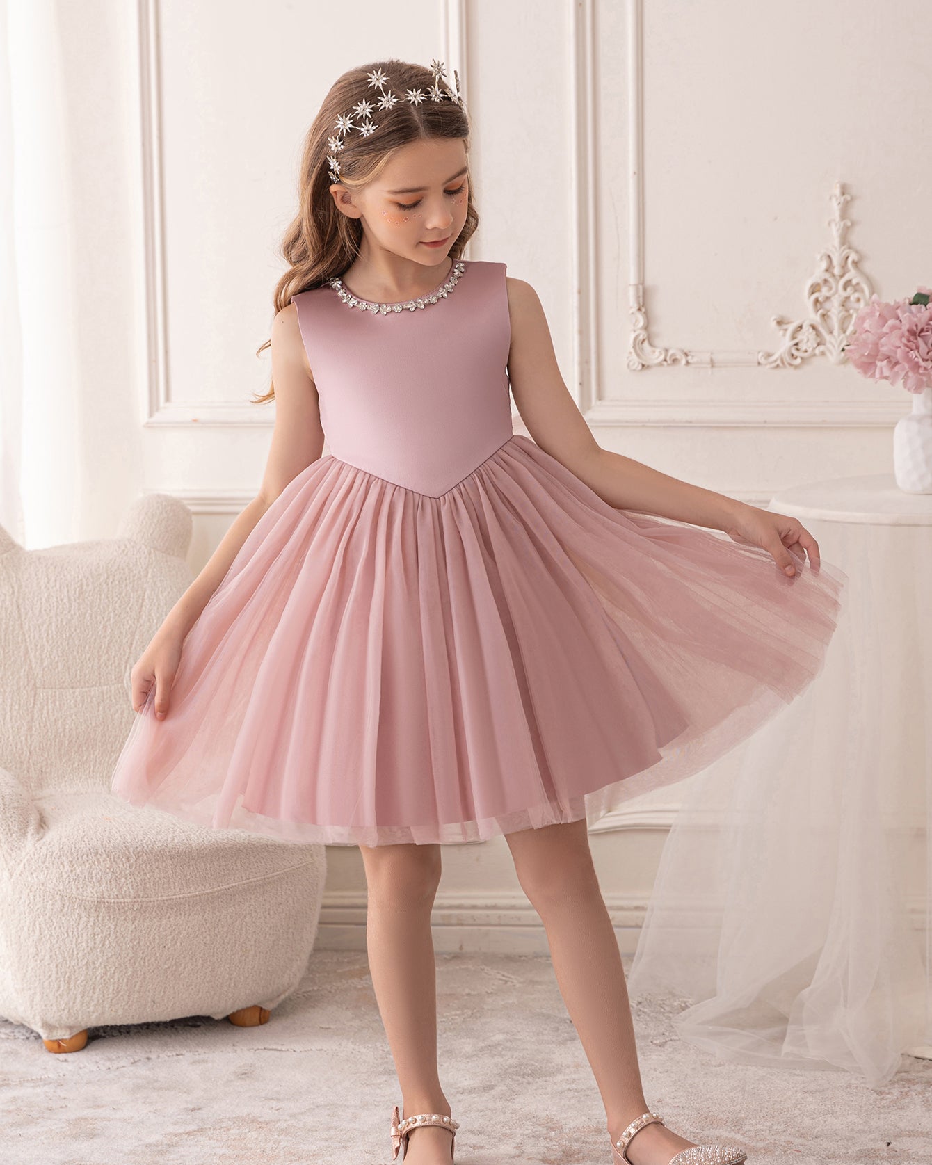 5192 Summer Dresses Princess High Quality Bow Pearl Sleeveless Girls Dress Wholesale