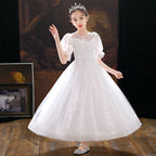 7591  MOQ:60, contact CS to order / Hot Sale Embroidery Flower Girls' Dresses Lace Party Dress White Kids Wear Wholesale Ball Frock