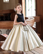 5215 Princess Dress for Girl Long Kids Frock Satin Clothes Bow Backless Birthday Party Pageant Elegant Girls Dresses