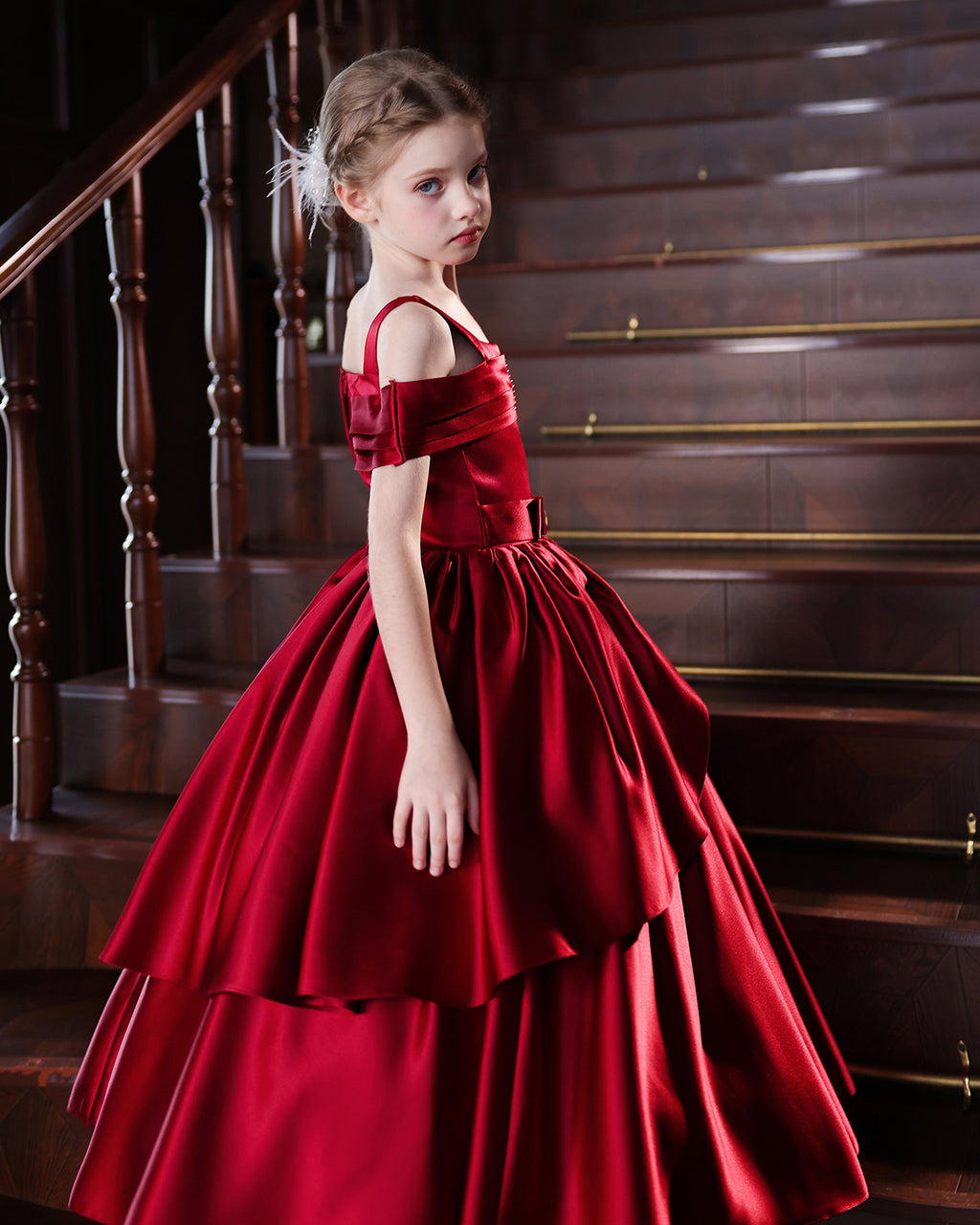 5219 European Style Princess Dress for Girl Elegant Red Birthday Party Frocks Fluffy Flower Girl Wedding Dresses