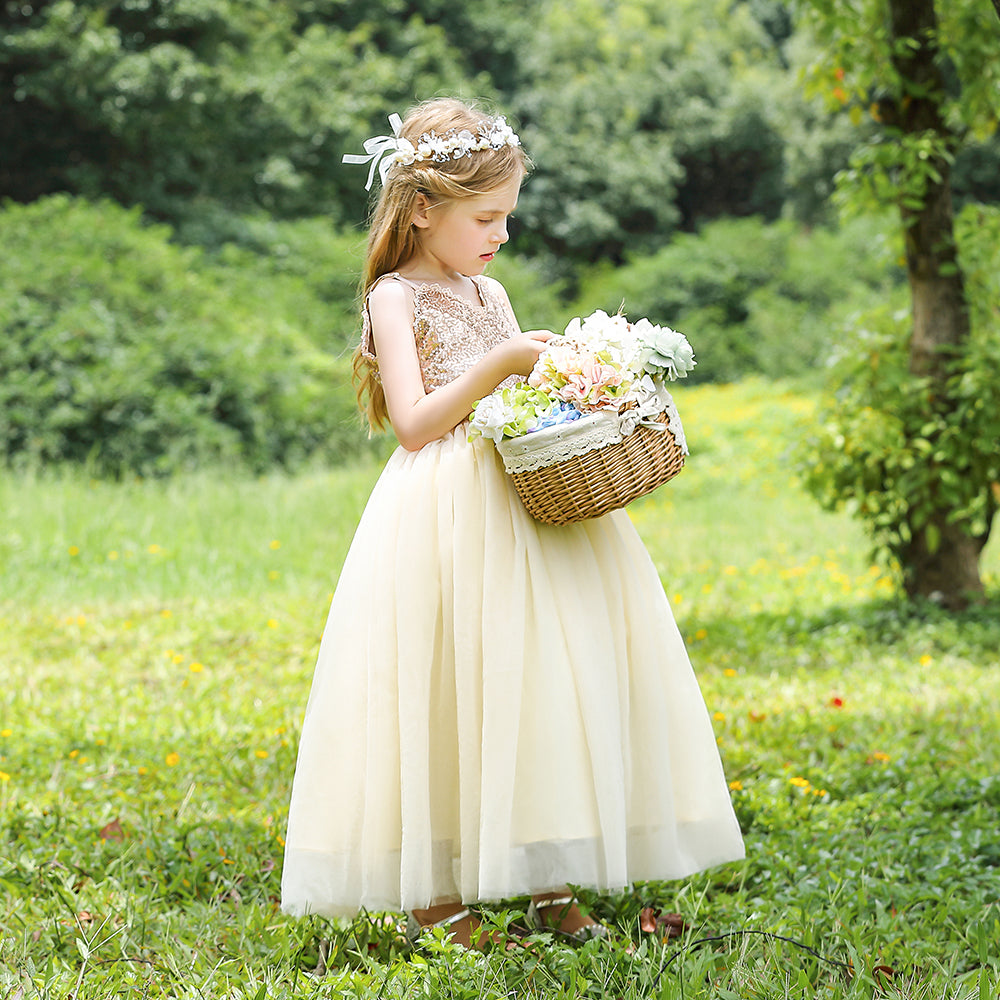7691 High Quality Hot Sell Long Dress Flower Girl Dresses Princess Kids Wear Sequined Wholesale Skirt Fashion Children's Clothing