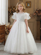 5135 Wholesale Beautiful Sparkly Western Style Long White First Holy Communion Flower Girl Dress for Girls Wedding Evening Party Wear