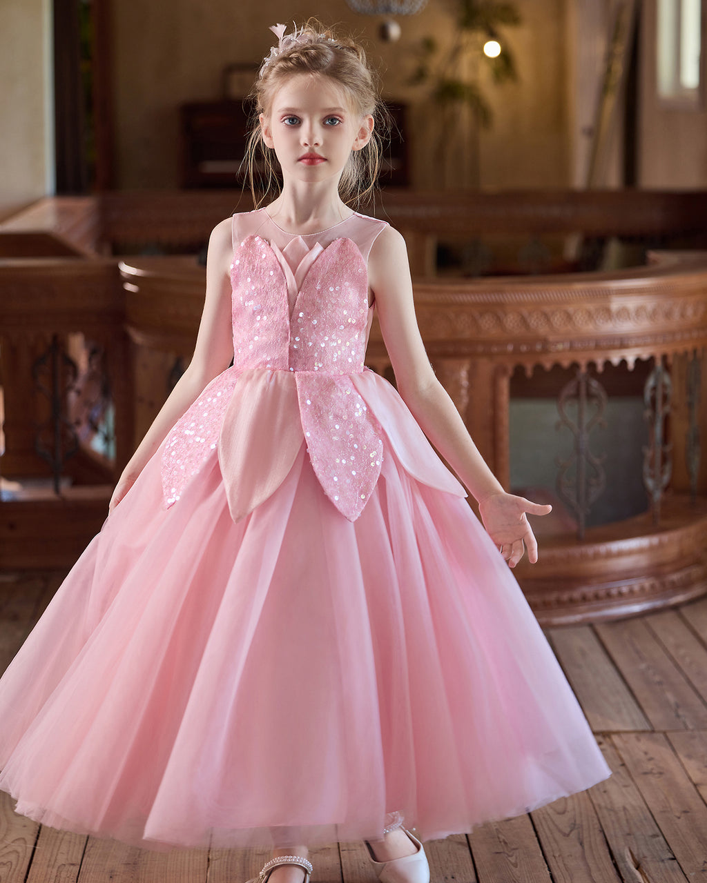 5267 Kids Dresses for Girls Elegant Sequin Lace Formal Princess Frock for 6-11Y with Wedding Birthday Party Flower Girls' Dress
