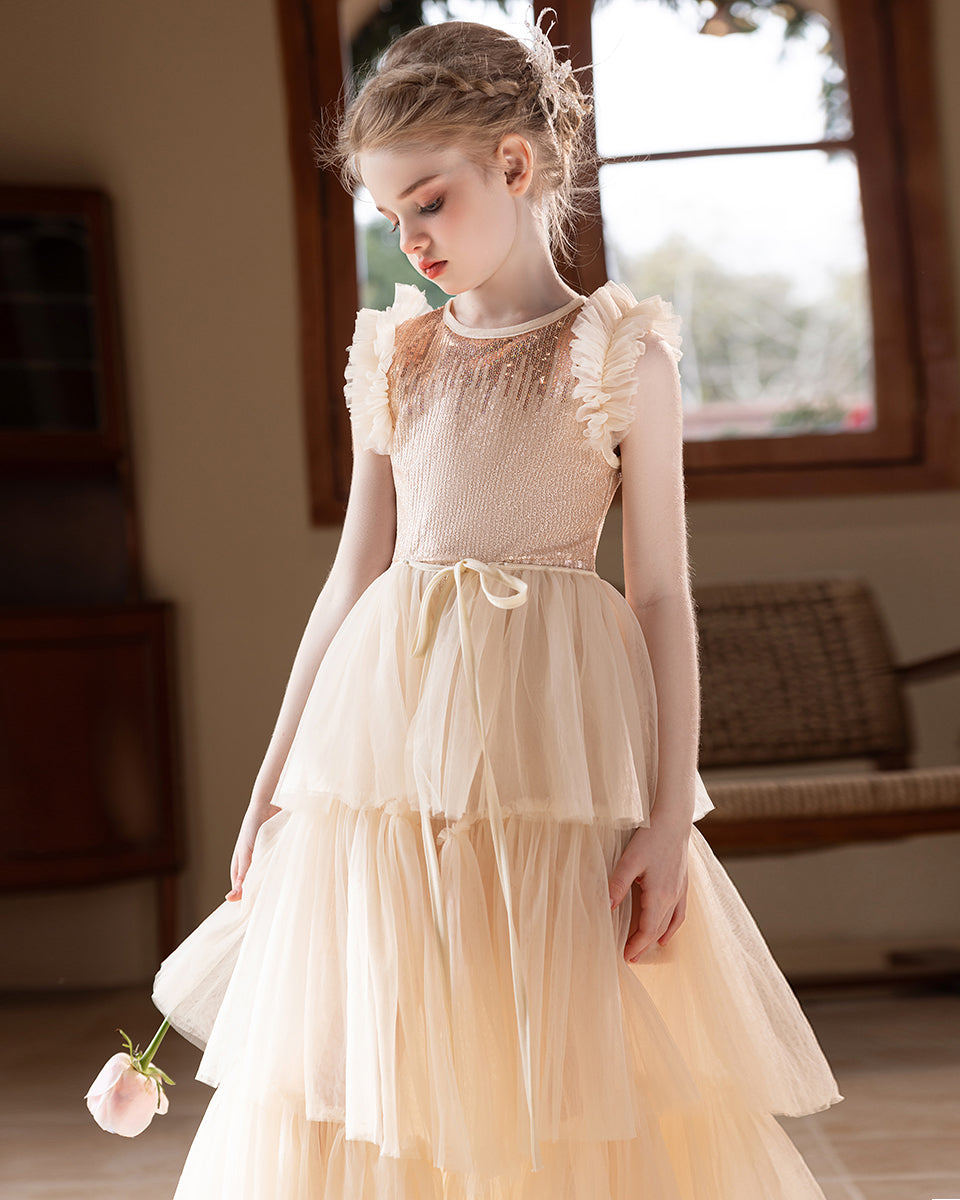 5152 Kids Clothing Girls Dresses Korean Style Princess Dress Sequin Skirt Wedding Flower Girl Dress Performance Wear for 10-11Years