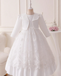 6006 Elegant White Flower Girl Dress Puffy Children's Clothing Long Sleeved Suit Wedding Dresses