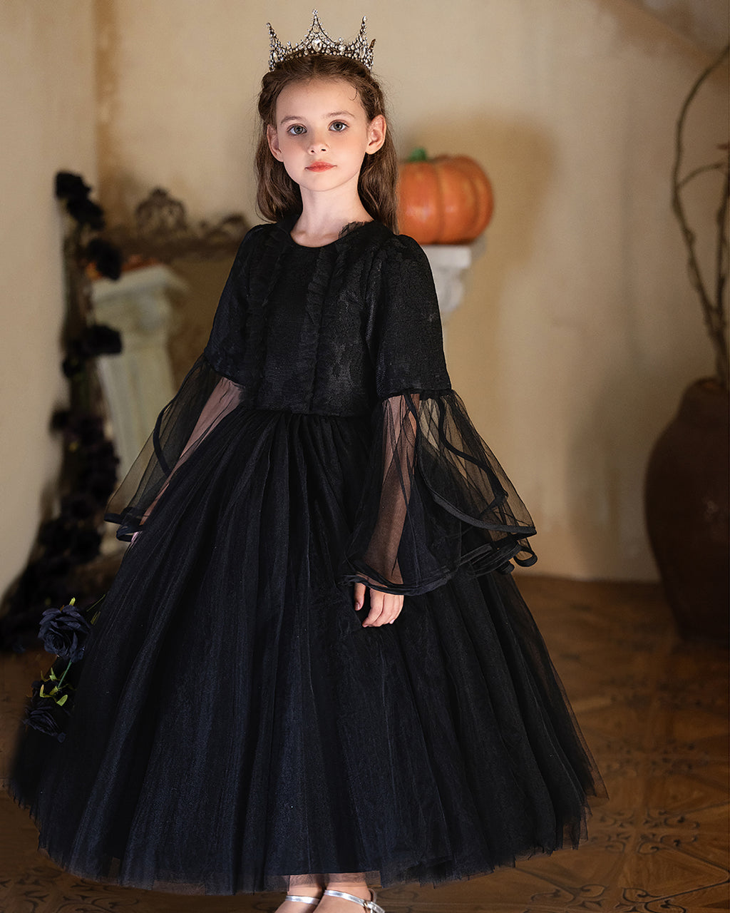 5201 Halloween Costume Children Clothes Girl Cosplay Party Black Dress Performance Costumes