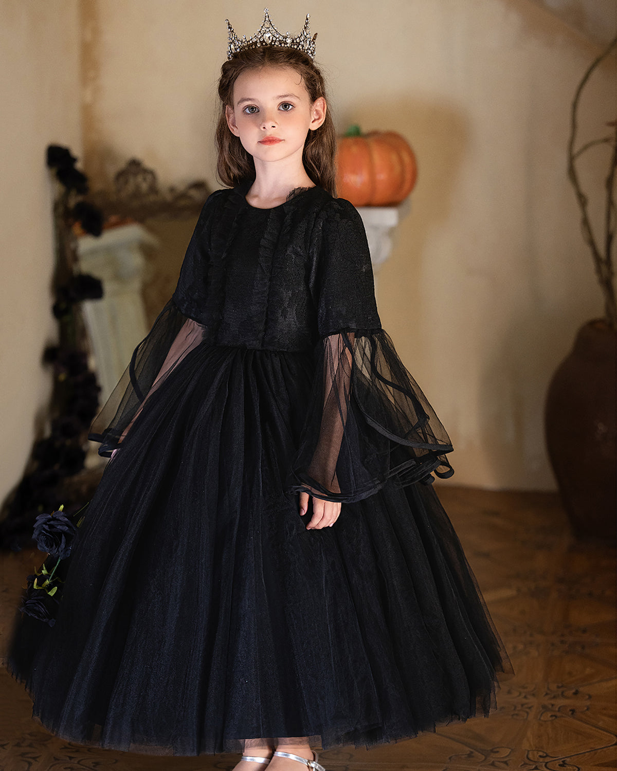 5201 Halloween Costume Children Clothes Girl Cosplay Party Black Dress Performance Costumes