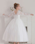 5119 Lace Flower Girl DressesTulle Long Sleeve Pageant Party Kids White Princess Evening Dresses Children Bridesmaid Dress