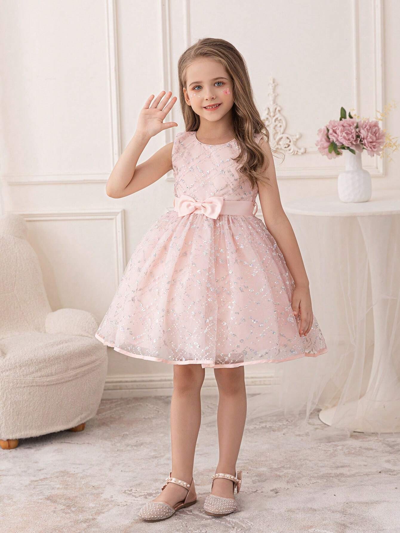 5093 Wholesale Embroidered Lace Princess Pageant Ball Gown Wedding Party Flower Girl Dress for Little Girls 5-11Y