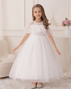 5095 Wholesale Elegant Long White Princess Communion Wedding Graduation Party Gown Dress for Young Little 6 Years Old Kids Girls