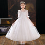 7591  MOQ:60, contact CS to order / Hot Sale Embroidery Flower Girls' Dresses Lace Party Dress White Kids Wear Wholesale Ball Frock