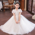 7811 Birthday Dresses for Girls Short Sleeve Frocks Design Formal Lace Flower Long Girl Dresses Wedding Kids