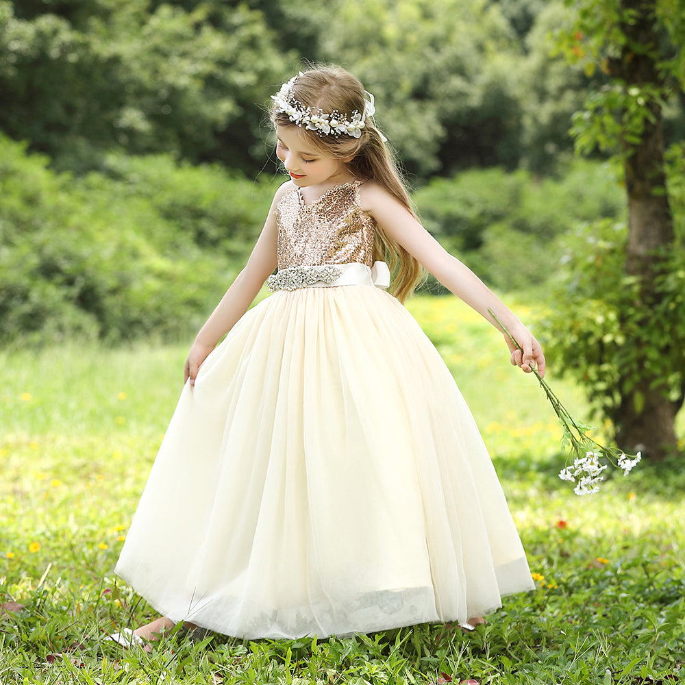 7691 High Quality Hot Sell Long Dress Flower Girl Dresses Princess Kids Wear Sequined Wholesale Skirt Fashion Children's Clothing