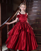 5219 European Style Princess Dress for Girl Elegant Red Birthday Party Frocks Fluffy Flower Girl Wedding Dresses