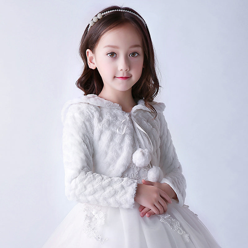 8546 Flower Girls Bolero Shrug Accessories Princess Cape Party Wedding Dress up White Girls Princess Faux Fur Wraps Shawl