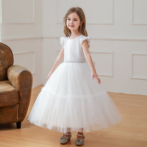 5053 White Princess Dress for Girls Cute Kids Wear Wholesale Gown Wedding Dresses Party Summer