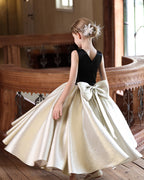 5215 Princess Dress for Girl Long Kids Frock Satin Clothes Bow Backless Birthday Party Pageant Elegant Girls Dresses