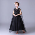 9819 Princess Flower Girl Dress Black Floor Length Ball Gown Summer Tutu Dress for Wedding Birthday Halloween Party