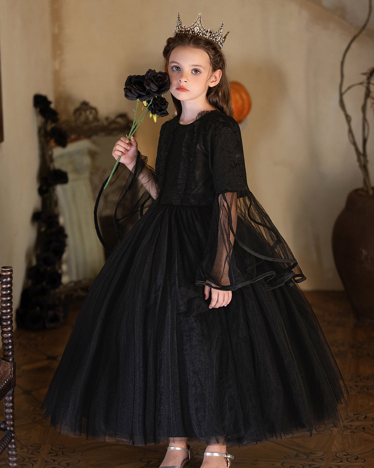 5201 Halloween Costume Children Clothes Girl Cosplay Party Black Dress Performance Costumes