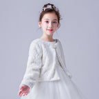 903 Girls Long Sleeve Jacket Autumn Winter Children White Bow Fur Elegant Fashion Baby Girls Formal Soft Party Coat Kids Cape