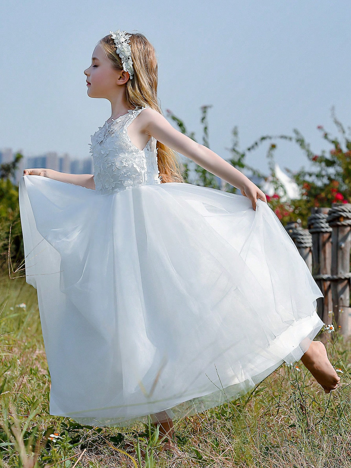 7789 Wholesale White First Holy Communion Dress Lace Custom Tutu Muslim Flower Girl Dress 8-9Y With Real Pictures Cheap Dresses