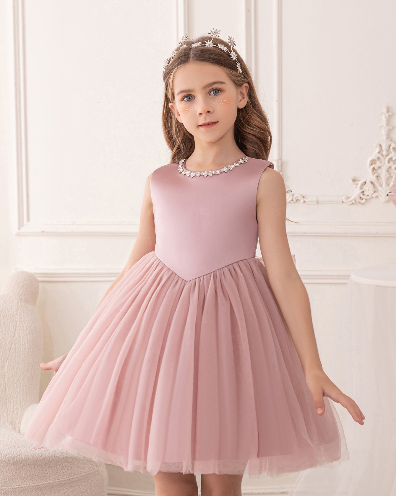 5192 Summer Dresses Princess High Quality Bow Pearl Sleeveless Girls Dress Wholesale