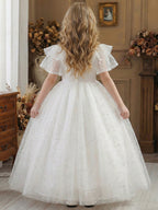 5135 Wholesale Beautiful Sparkly Western Style Long White First Holy Communion Flower Girl Dress for Girls Wedding Evening Party Wear