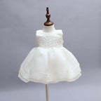 8019 Baby Girl Baptism Dress 3-24 Months White Lace Sleeveless Christening Dress with Bonnet Wedding Party Outfit