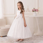 5087 High Quality Summer Dress Princess Gown White Bow Pageant Flower Wedding Gown Girls Dresses