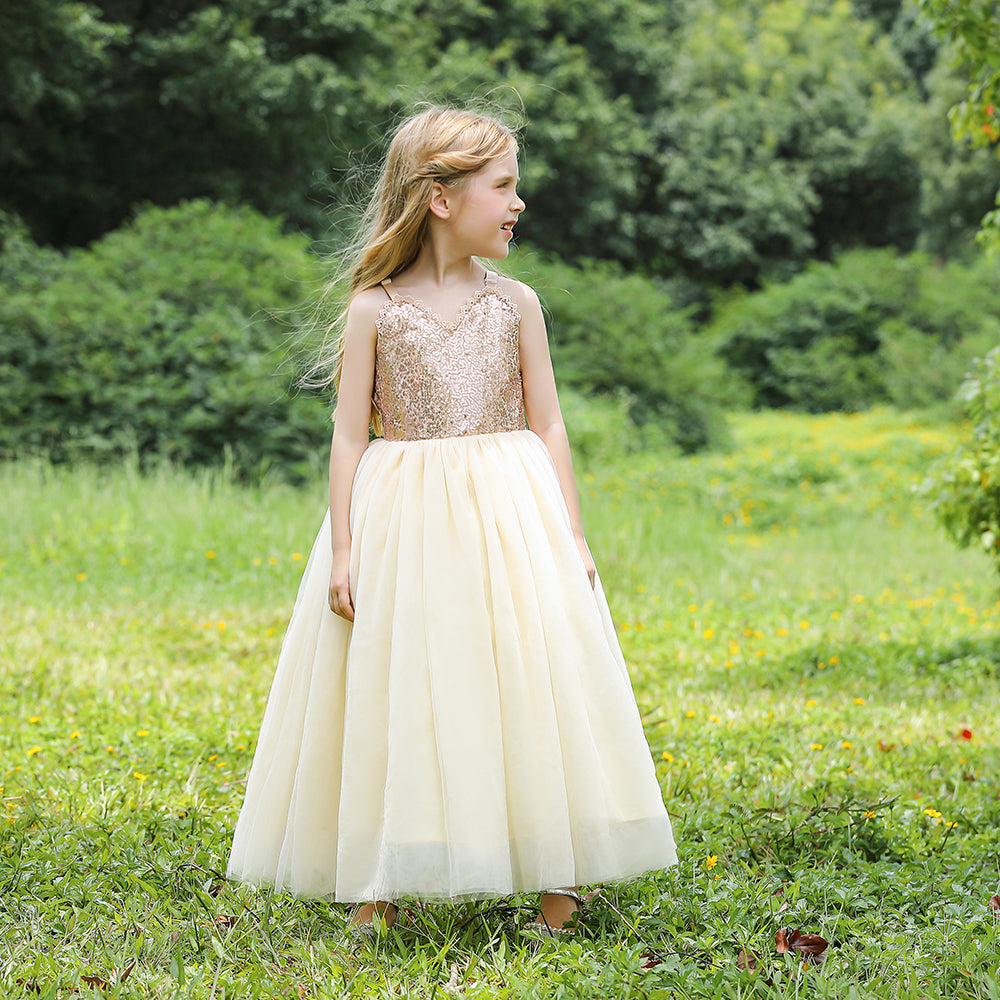 7691 High Quality Hot Sell Long Dress Flower Girl Dresses Princess Kids Wear Sequined Wholesale Skirt Fashion Children's Clothing