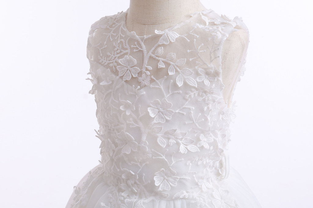 7789 Wholesale White First Holy Communion Dress Lace Custom Tutu Muslim Flower Girl Dress 8-9Y With Real Pictures Cheap Dresses