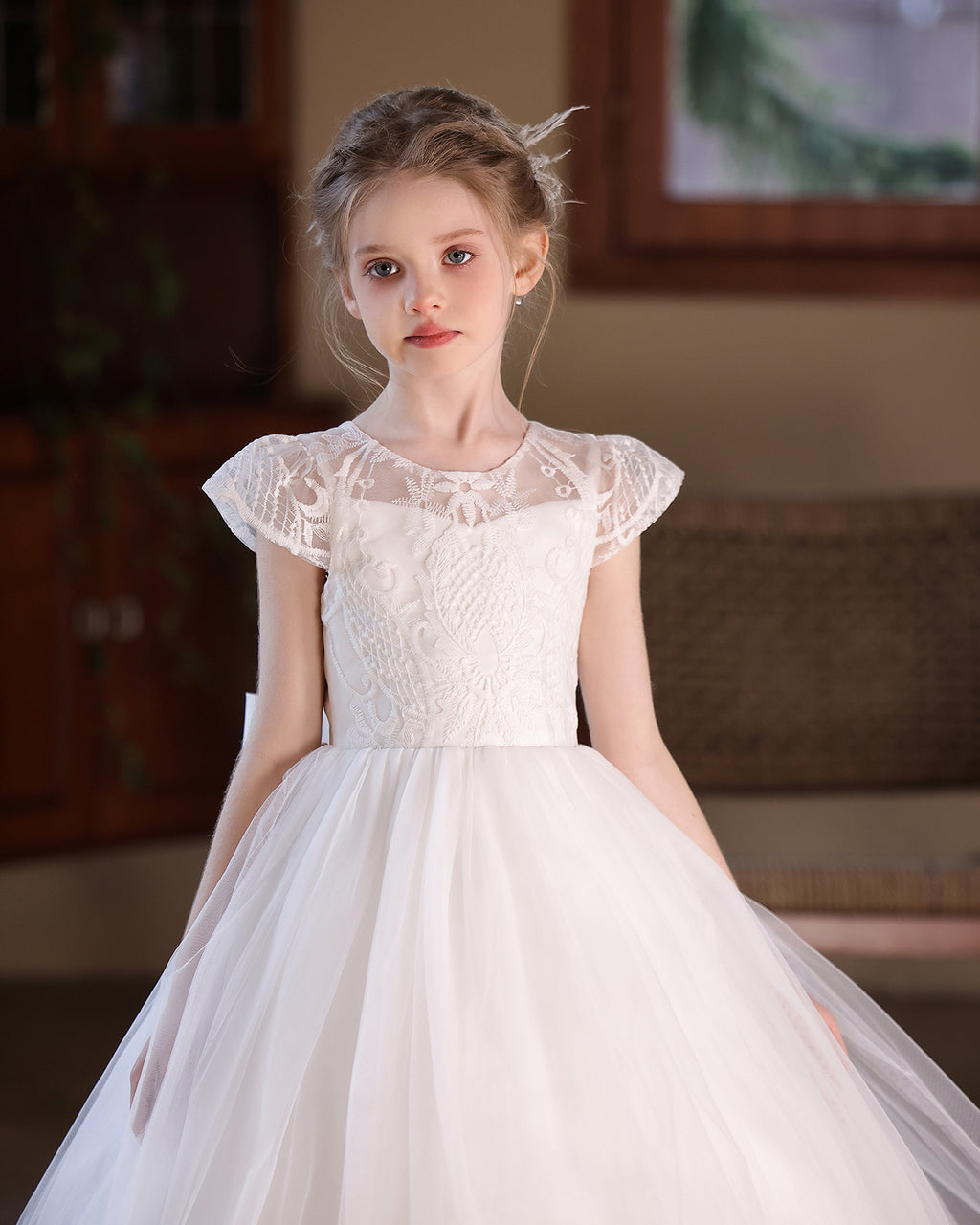 6262 Flower Lace Kid Dress Girls Wedding Evening Costume Girls Clothes Princess Party Pageant Dresses Girls