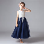 8553 Flower Girl Dresses for 7 Year Olds Navy Blue Flower Girl Dresses Full-Length Ball Gown Flower Girl Dress