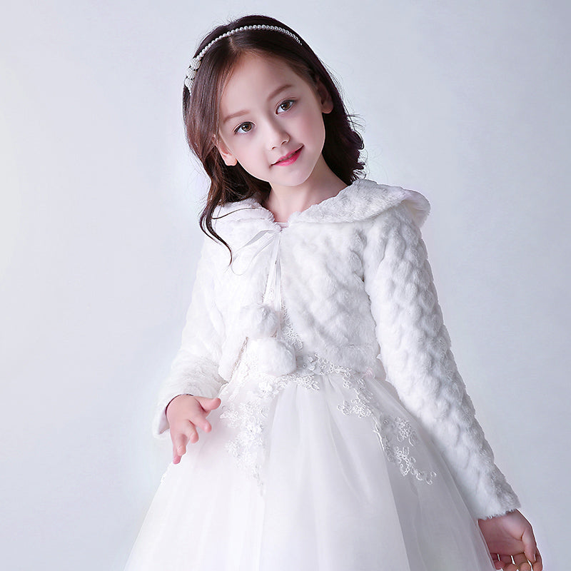 8546 Flower Girls Bolero Shrug Accessories Princess Cape Party Wedding Dress up White Girls Princess Faux Fur Wraps Shawl