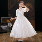 7591  MOQ:60, contact CS to order / Hot Sale Embroidery Flower Girls' Dresses Lace Party Dress White Kids Wear Wholesale Ball Frock
