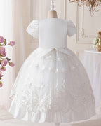 6008 White Wedding Dresses Dress Set, Lace Gauze Skirt Short Sleeved Girls Summer Dress