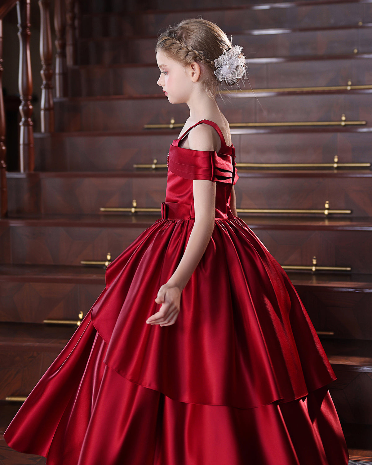 5219 European Style Princess Dress for Girl Elegant Red Birthday Party Frocks Fluffy Flower Girl Wedding Dresses
