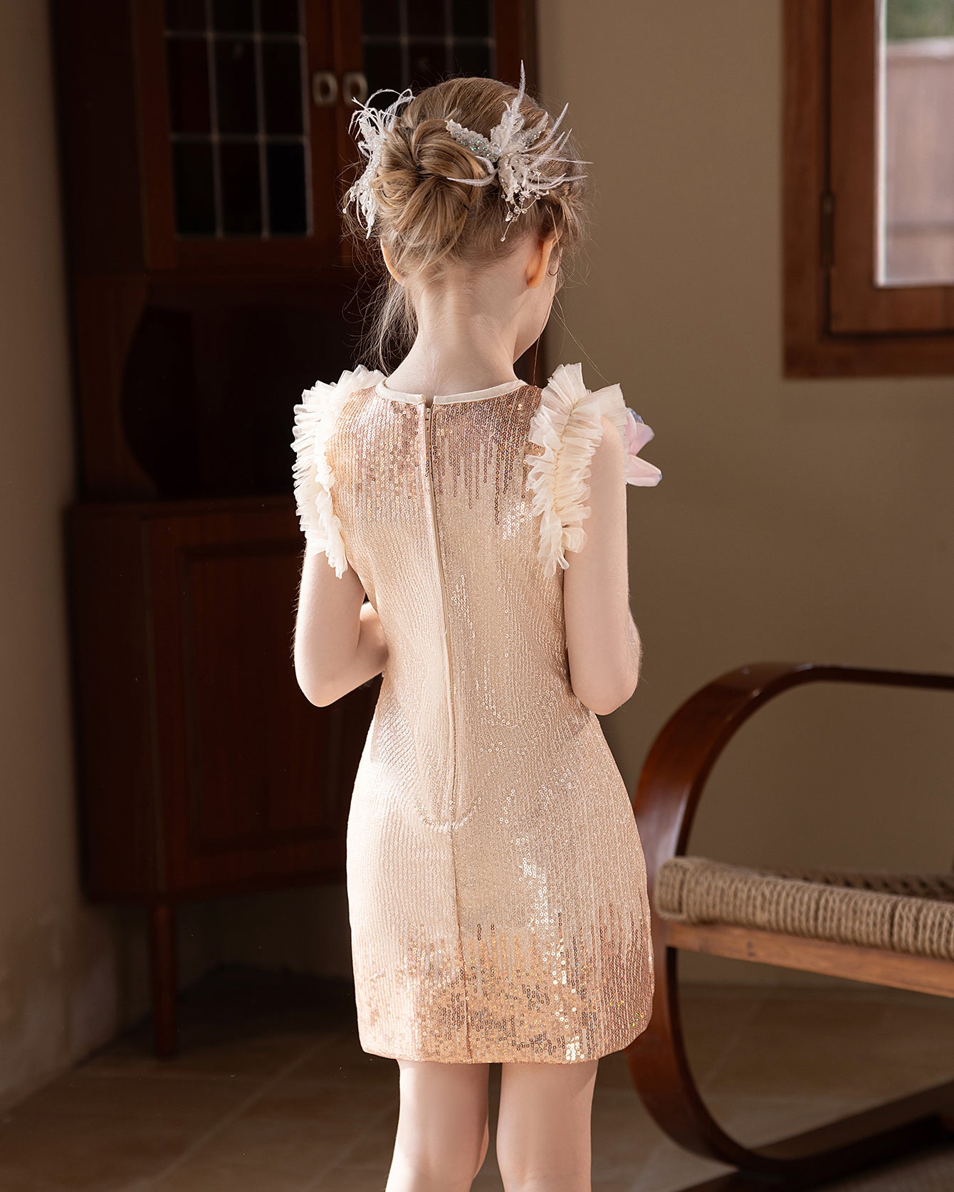 5152 Kids Clothing Girls Dresses Korean Style Princess Dress Sequin Skirt Wedding Flower Girl Dress Performance Wear for 10-11Years