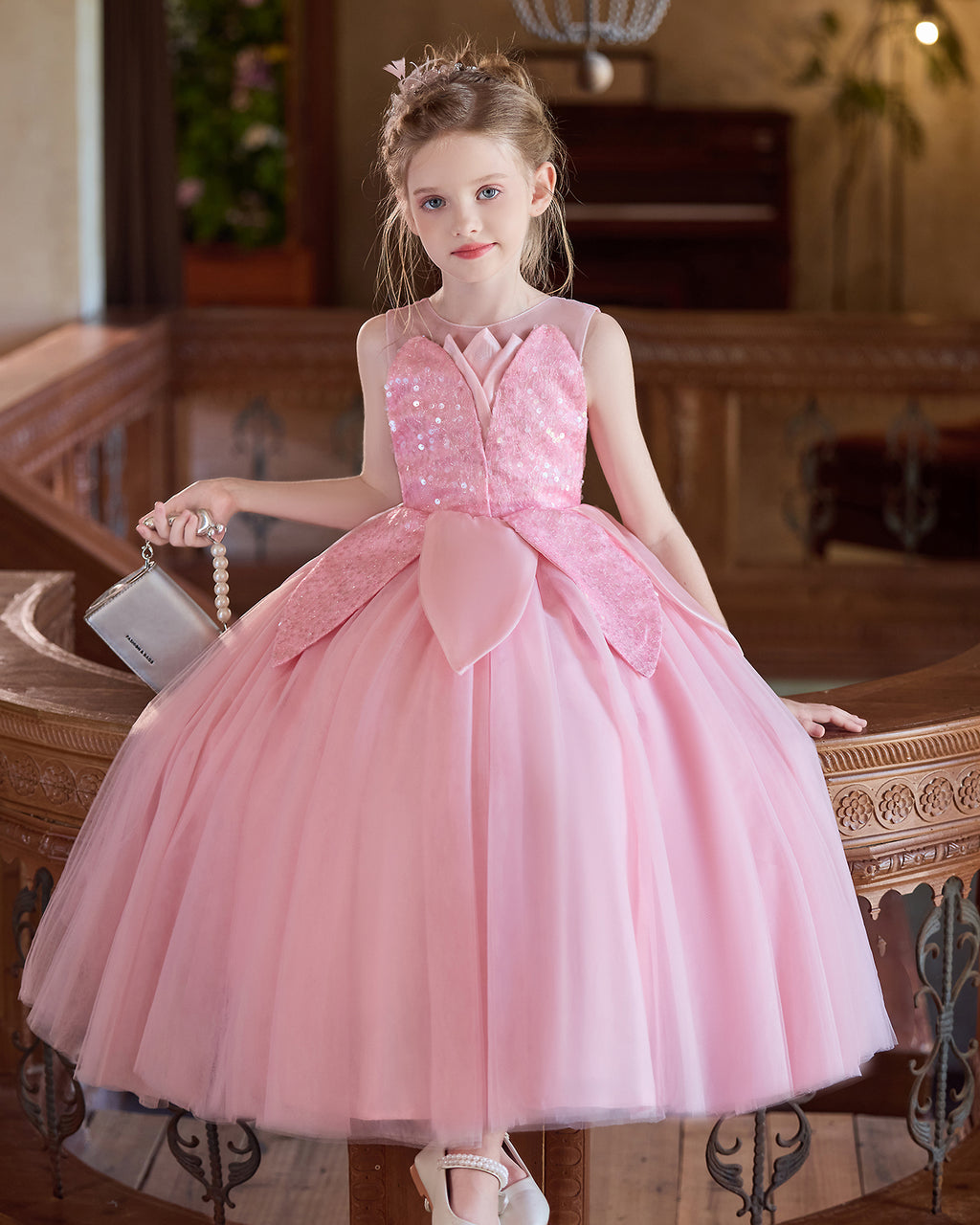 5267 Kids Dresses for Girls Elegant Sequin Lace Formal Princess Frock for 6-11Y with Wedding Birthday Party Flower Girls' Dress