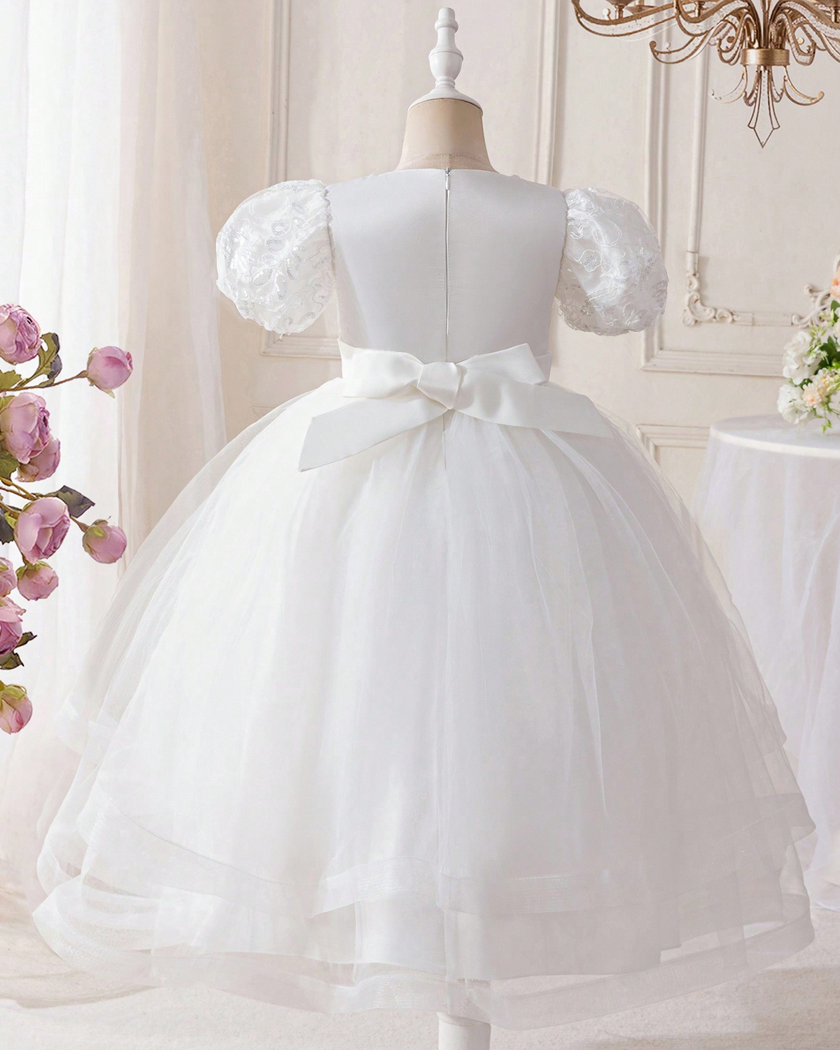 6012 Flower Girls' Dresses for Kids Wedding Evening Party Bridesmaid Long Dress Prom Gown Children Elegant Puffy Princess Costume