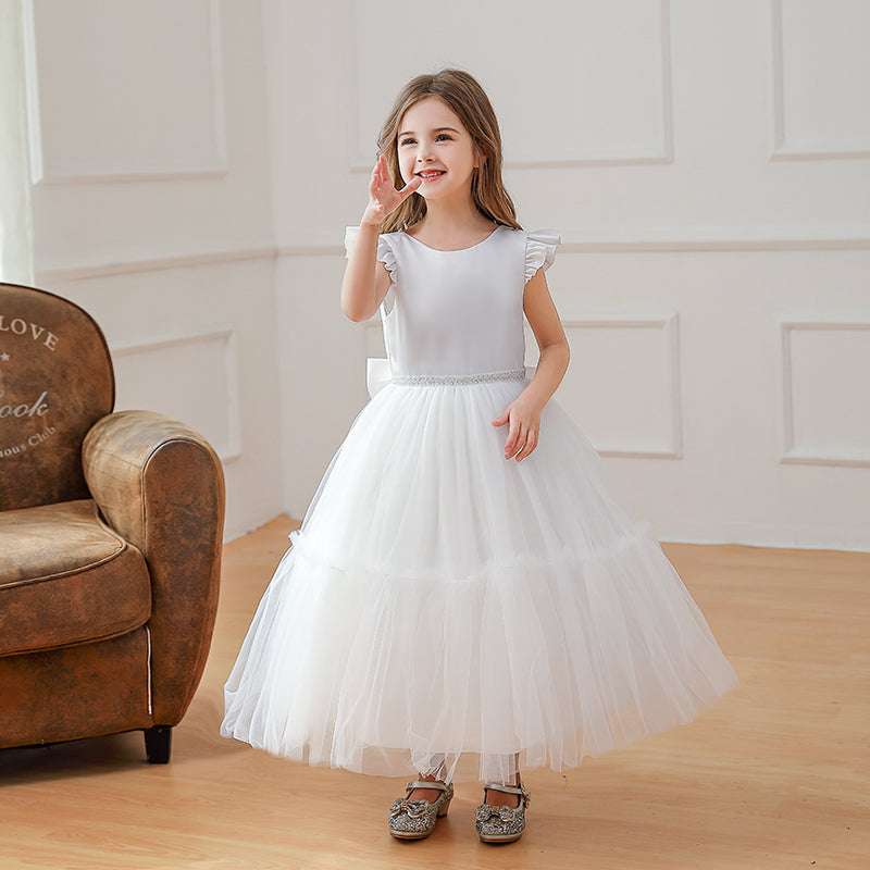 5053 White Princess Dress for Girls Cute Kids Wear Wholesale Gown Wedding Dresses Party Summer