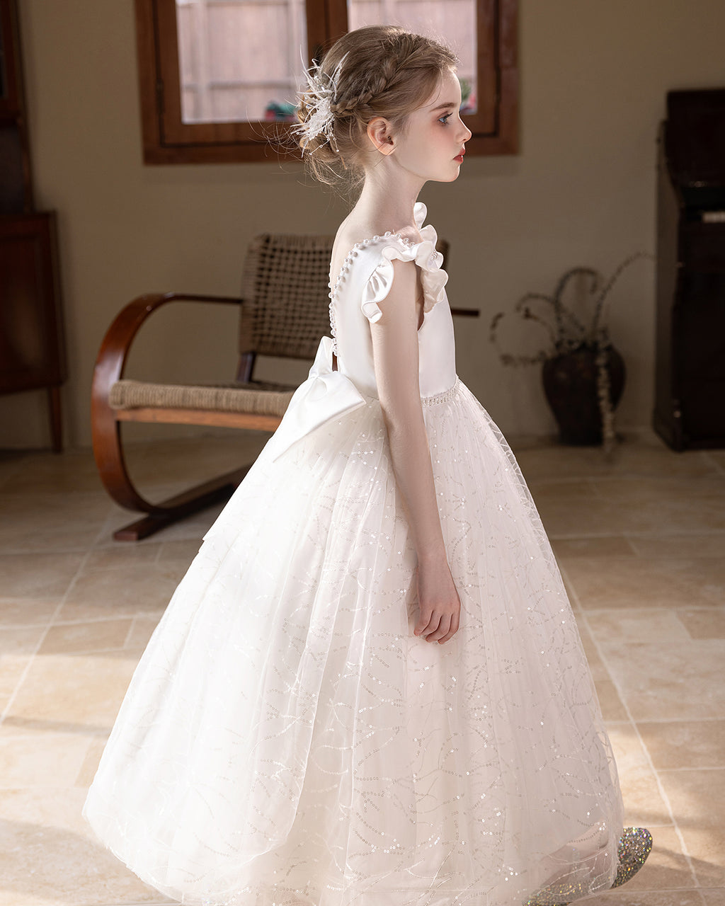5139 Elegant Girl Fluffy Kids Dress for Girls Wedding Ceremony Costume Birthday Outfits White Princess Party Flower Girl Dresses
