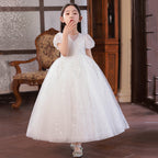 7811 Birthday Dresses for Girls Short Sleeve Frocks Design Formal Lace Flower Long Girl Dresses Wedding Kids