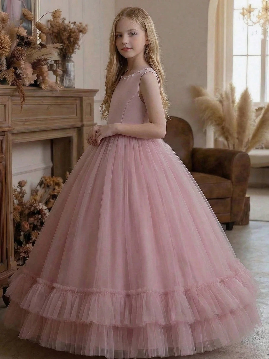 5191 Flower Girl Dresses Wedding Kids Lovely Puffed Backless Big Butterfly Bridesmaid Princess Teen Girls Clothing 15 to 16